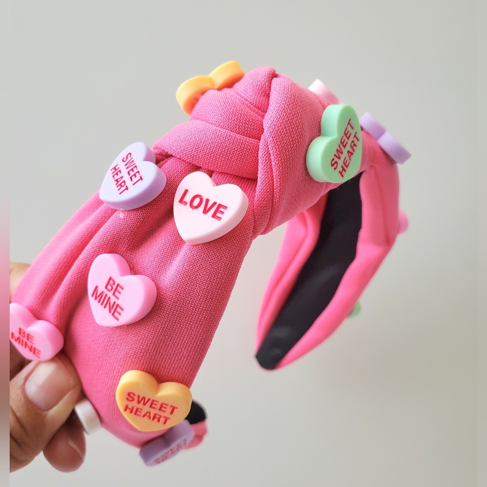 Valentine's Day Conversation Hearts Knotted Headband, Dark Pink One Size New